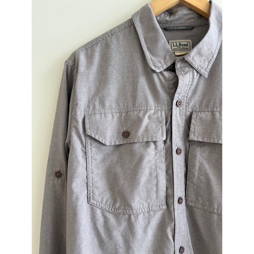 LL Bean L Gray Fishing Shirt Technical Outdoor Button Down Gorpcore Normcore - Picture 5 of 7